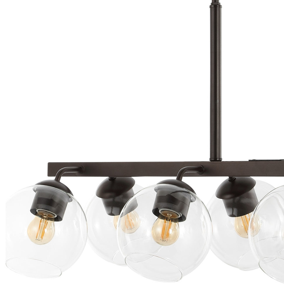 Julian 33.5" 8-Light Farmhouse Bohemian Iron/Glass Linear LED Pendant, Black