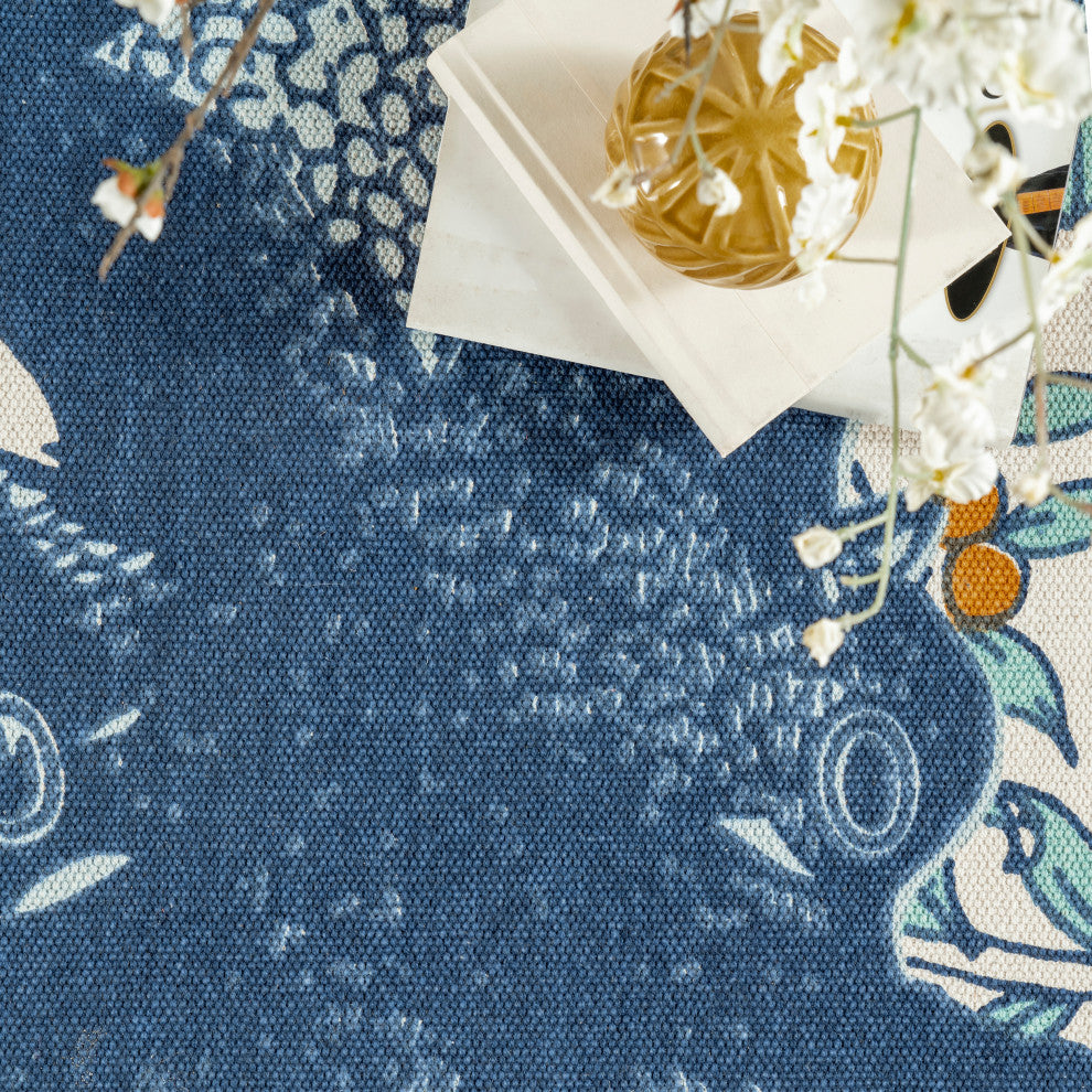 Nuloom Flatweave Cotton Giant Octopus Area Rug, Blue Multicolor 5'x8'