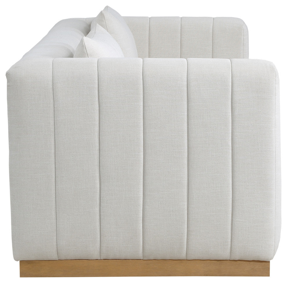Lucia Beige Linen Textured Fabric Chair, Cream, Sofa