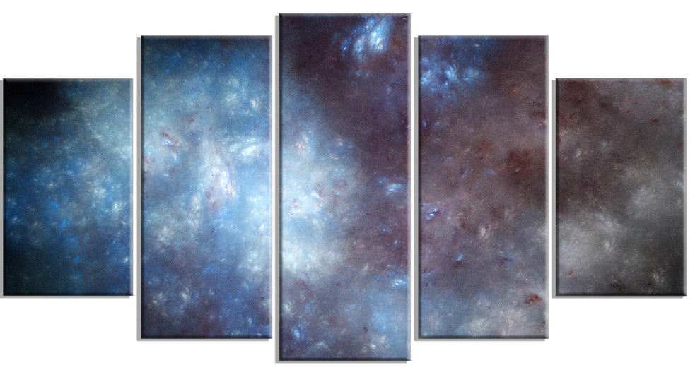 Blue Grey Starry Fractal Sky, Contemporary Art on Canvas, 60"x32", 5 Panels