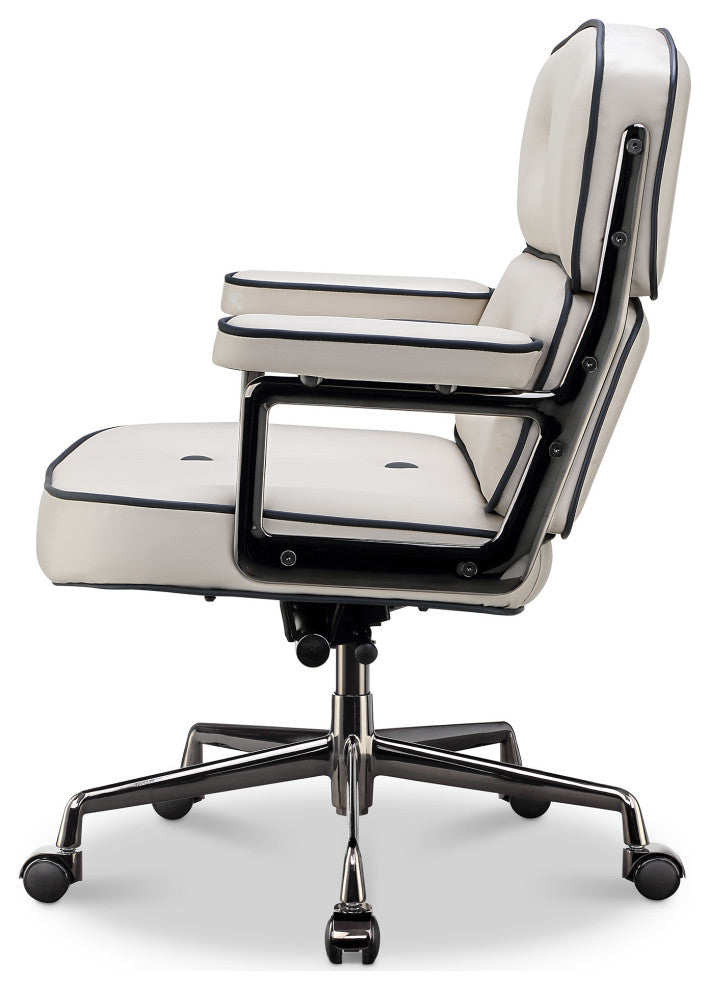 Lobby Mid Back Computer Office Desk Chair, Black Chrome &Navywhite