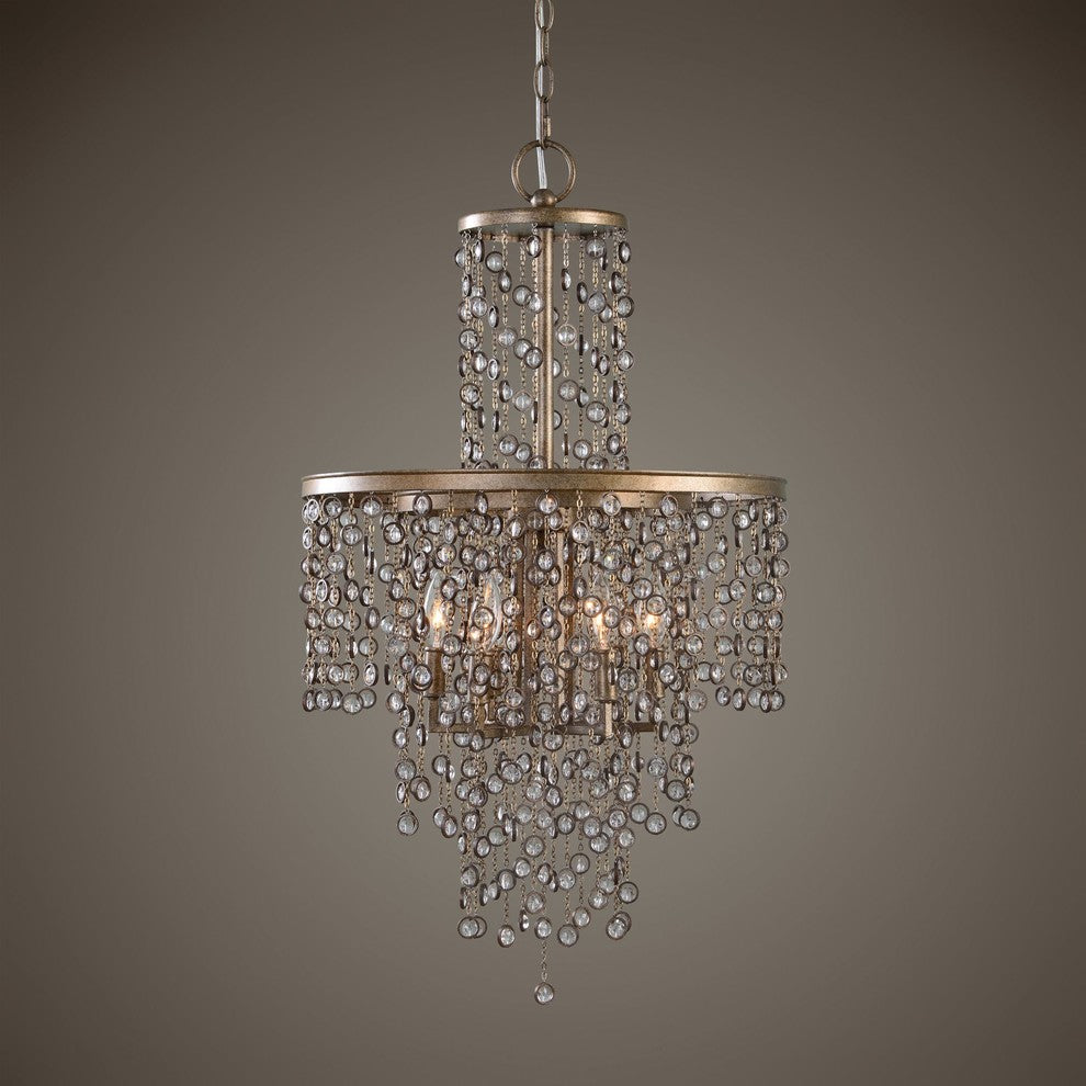 Antique-Style Crystal Tiered 6-Light Chandelier, Dazzling Beaded Chandelier