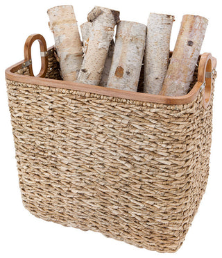 Rectangular Handwoven Storage Basket, Twisted Sea Grass With Wood Frame