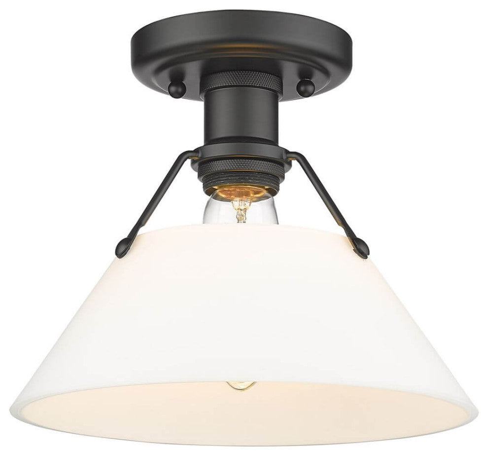 1 Light 10" Flush Mount, Black With Opal Glass Shade