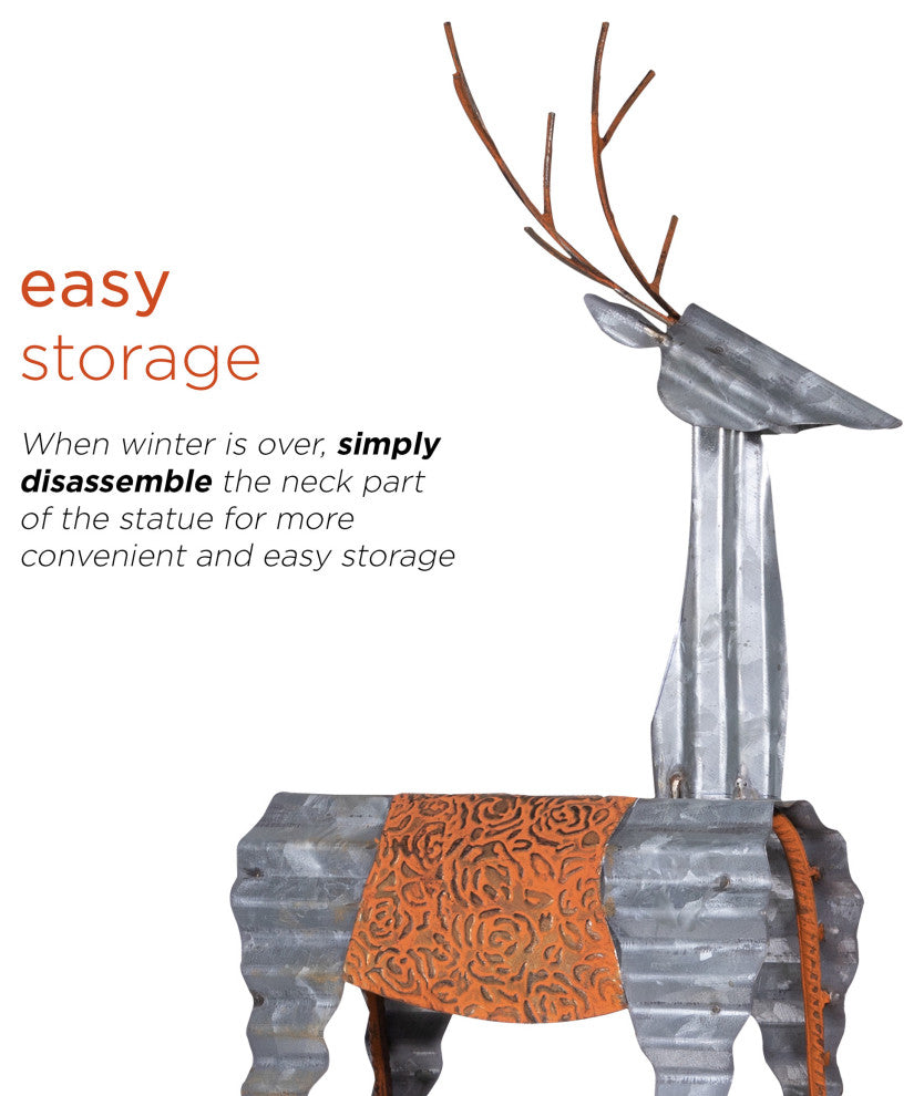 30"H Outdoor Metal Rustic Standing Reindeer Lawn Christmas Holiday Decoration