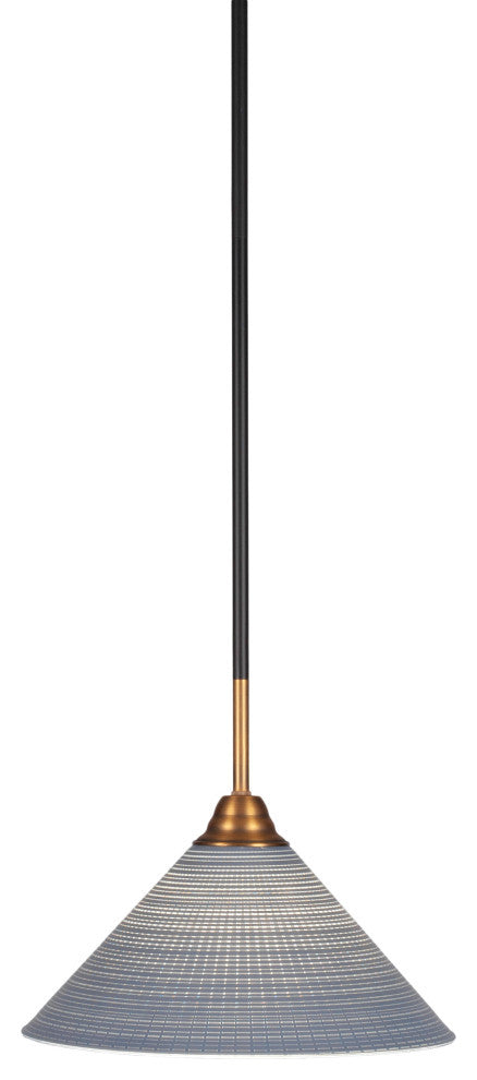 Paramount 1-Light Mini Pendant, Matte Black & Brass, 12" Gray Matrix Glass