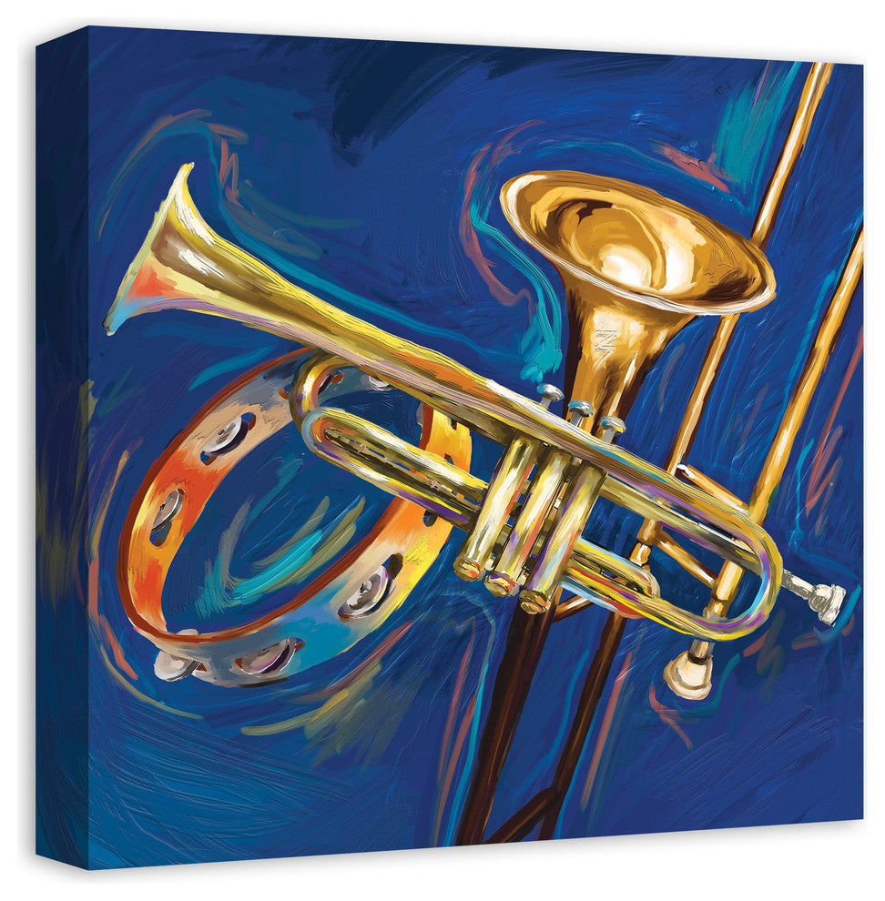 Trumpet Trombone and Tambourine Painting 16x16 Print on Canvas
