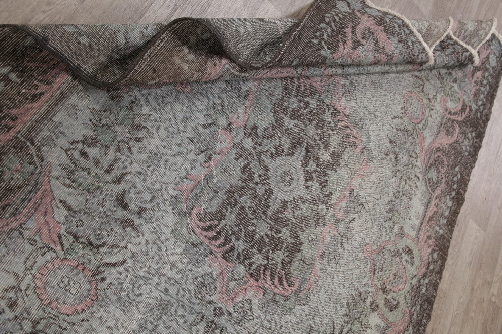 Consigned, Antique Traditional Handmade Turkish Overdyed Area Rug, Gray, 6x10