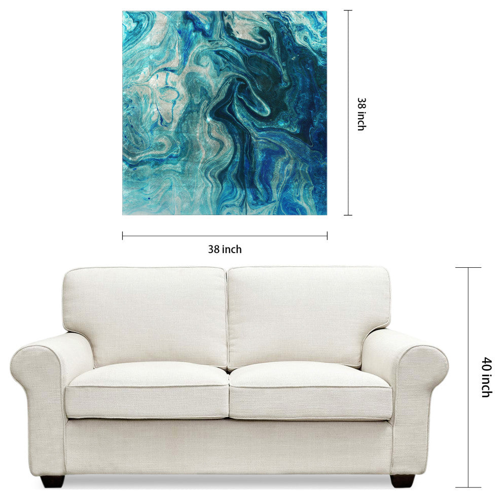 Indigo Abstract Diptych Wall Art Reverse Print on Tempered Glass and Silver Leaf
