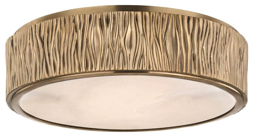 Crispin Large LED Flush Mount, Aged Brass Finish, White Opal Alabaster