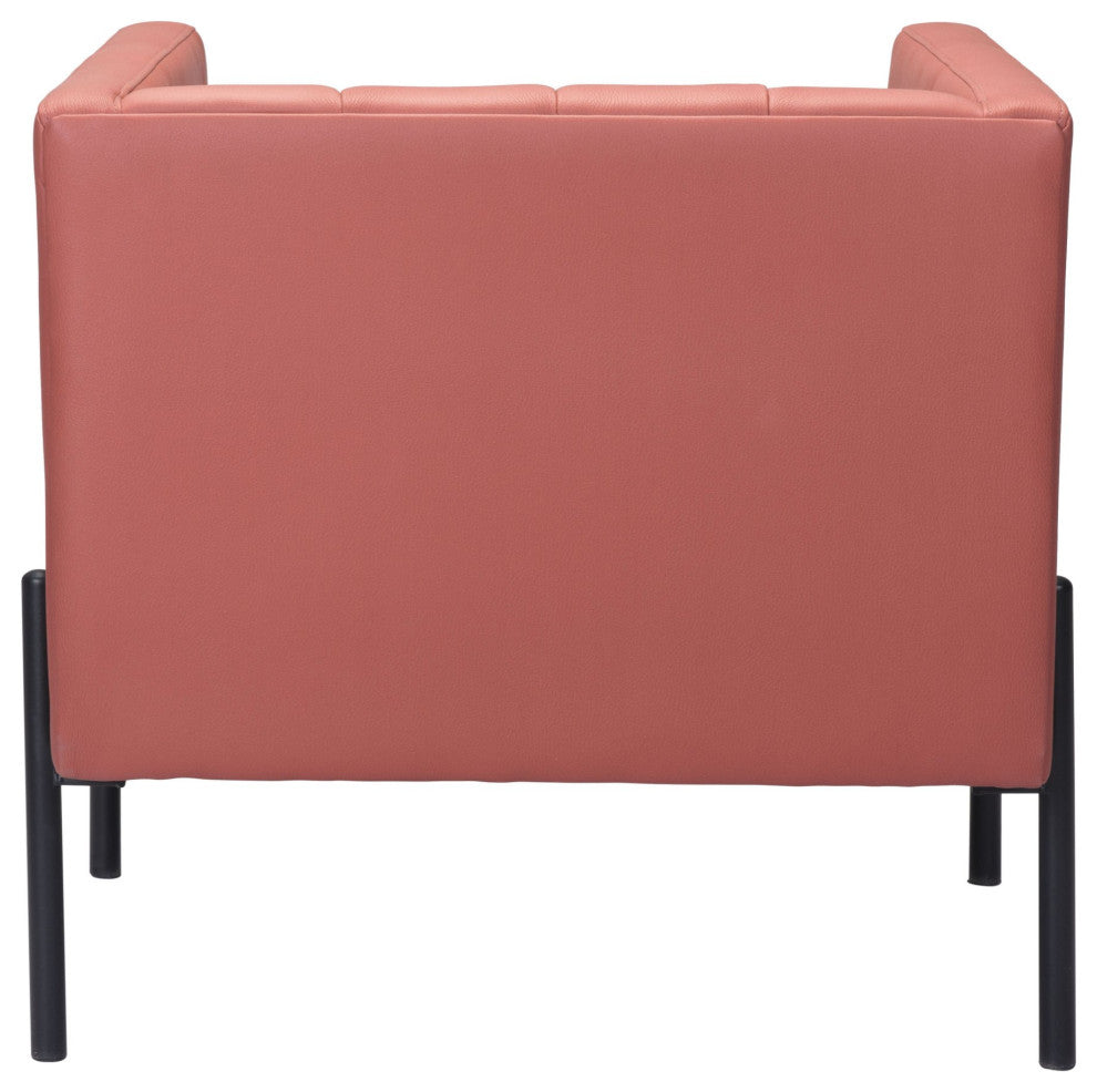 Accent Chair, Faux Vinyl Leather, Steel, Rust, Black, Mid Century Hospitality