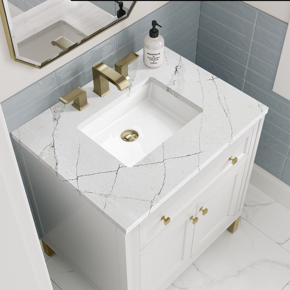 Chicago 30" Single Vanity, Glossy White,  Ethereal Noctis Top