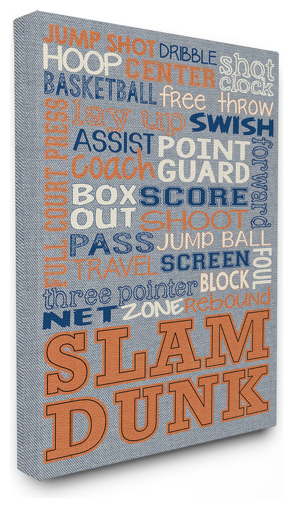 "Basketball Typog Denim Feel" Oversized Stretched Canvas Wall Art