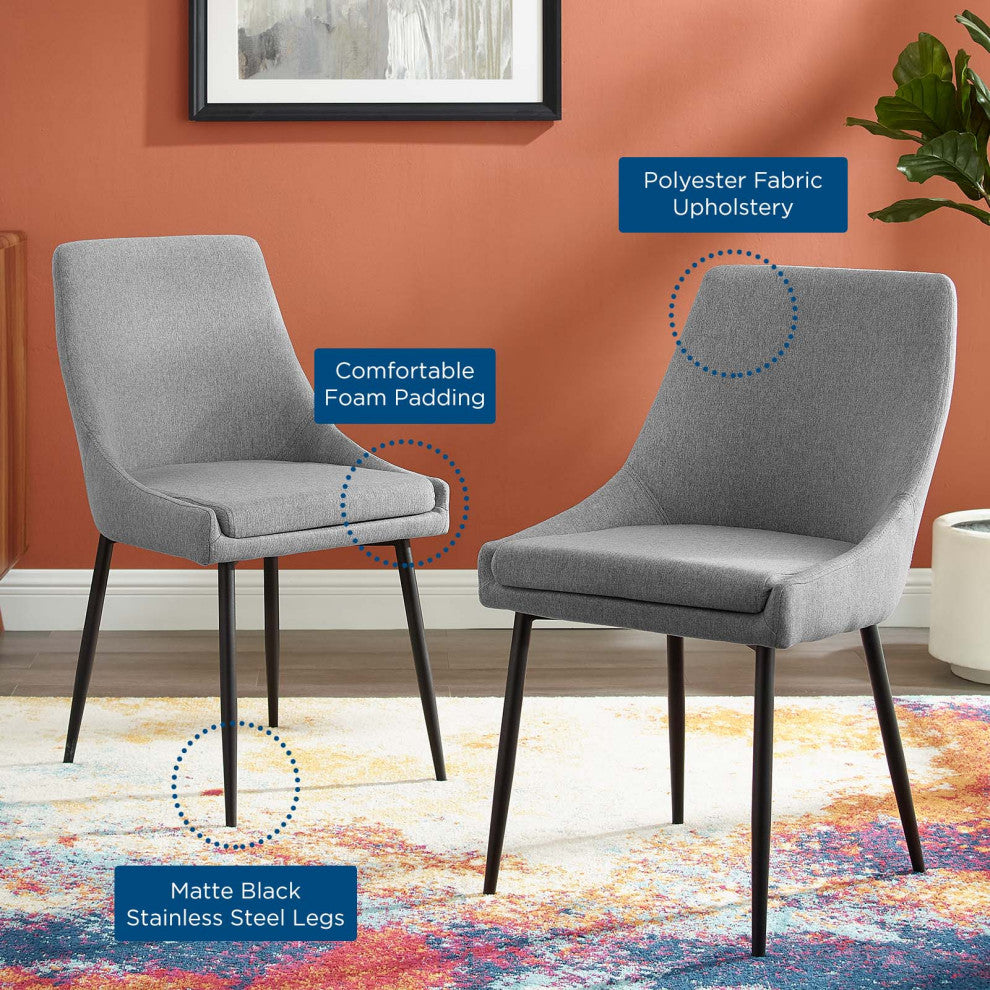 Side Dining Chair, Set of 2, Fabric, Metal, Black Gray, Modern, Cafe Bistro