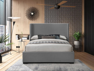 Oxford Linen Textured Fabric Upholstered Bed, Gray, Queen