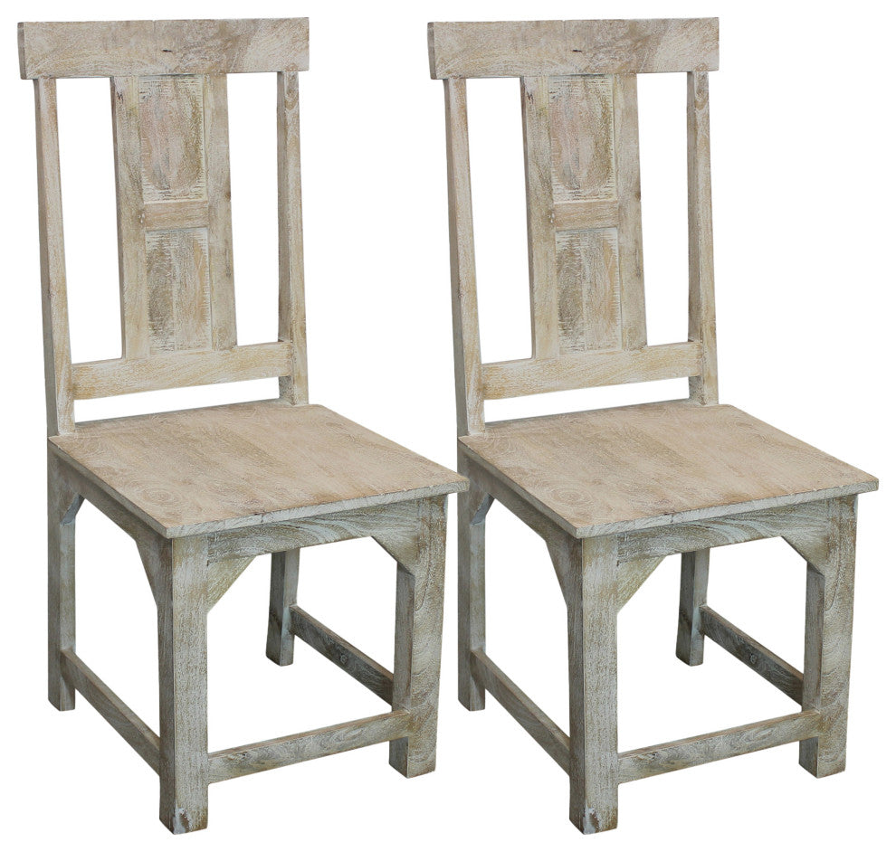 Benedict Solid Wood Dining Chair Set, White Wash