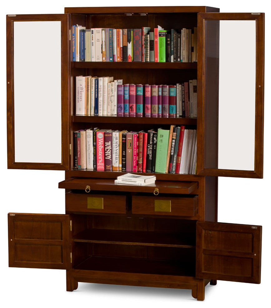 Mahogany Finish Elmwood Ming Style Asian Bookcase