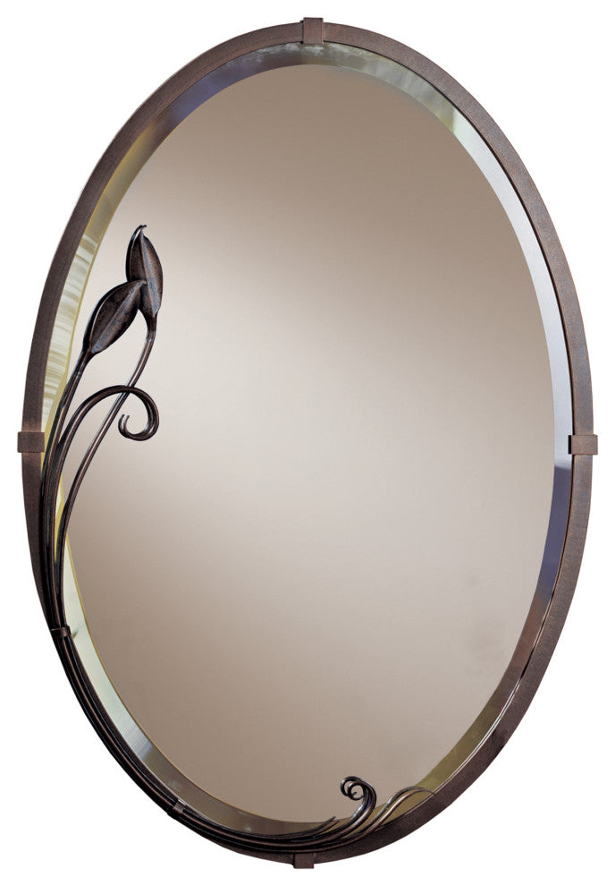 Beveled Oval Mirror with Leaf, Bronze Finish