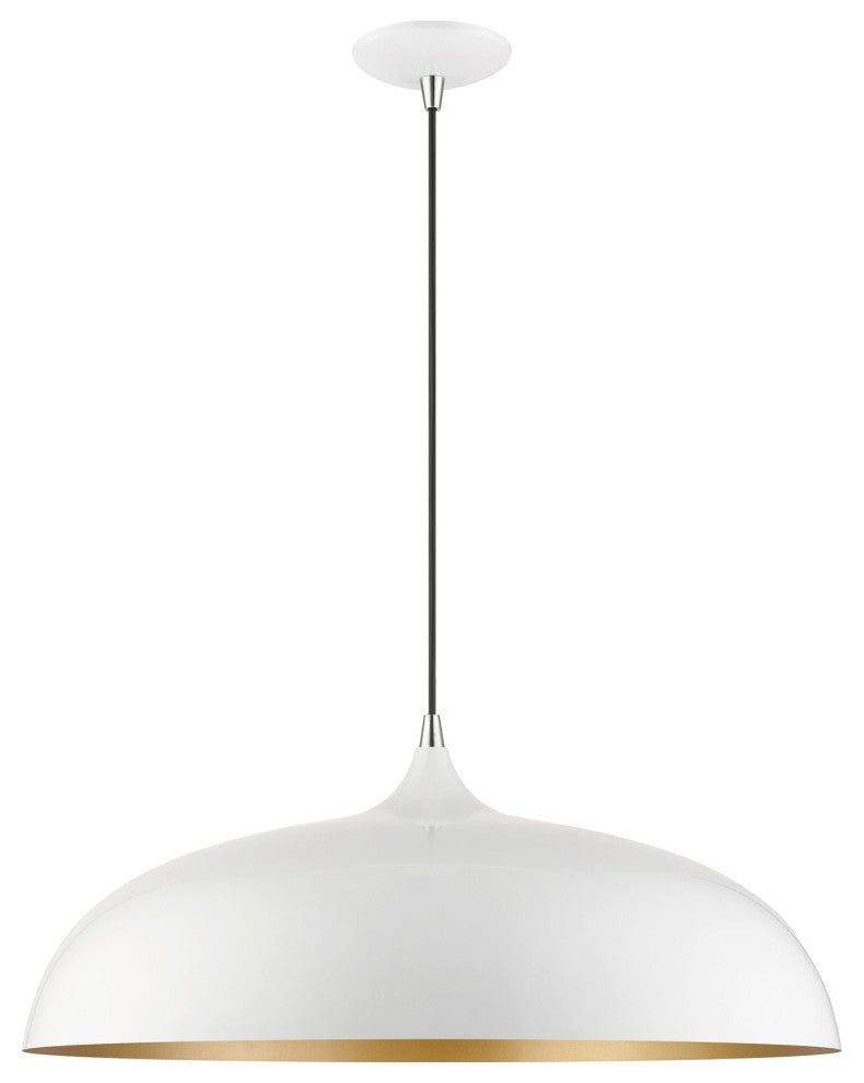 Amador 3 Light Shiny White With Polished Chrome Accents Large Pendant
