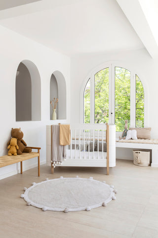 Bubbly Round Machine Washable Kids Area Rug, Light Grey/White