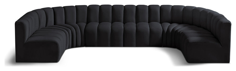 Arc Velvet Upholstered 8-Pc. U-Shaped Modular Sectional, Black