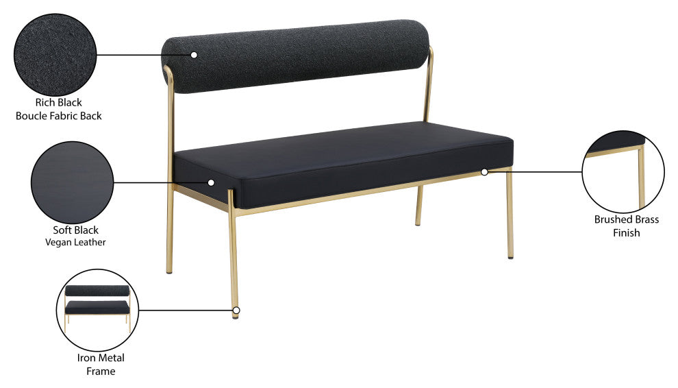 Carly Vegan Leather Upholstered Vegan Leather Bench, Black