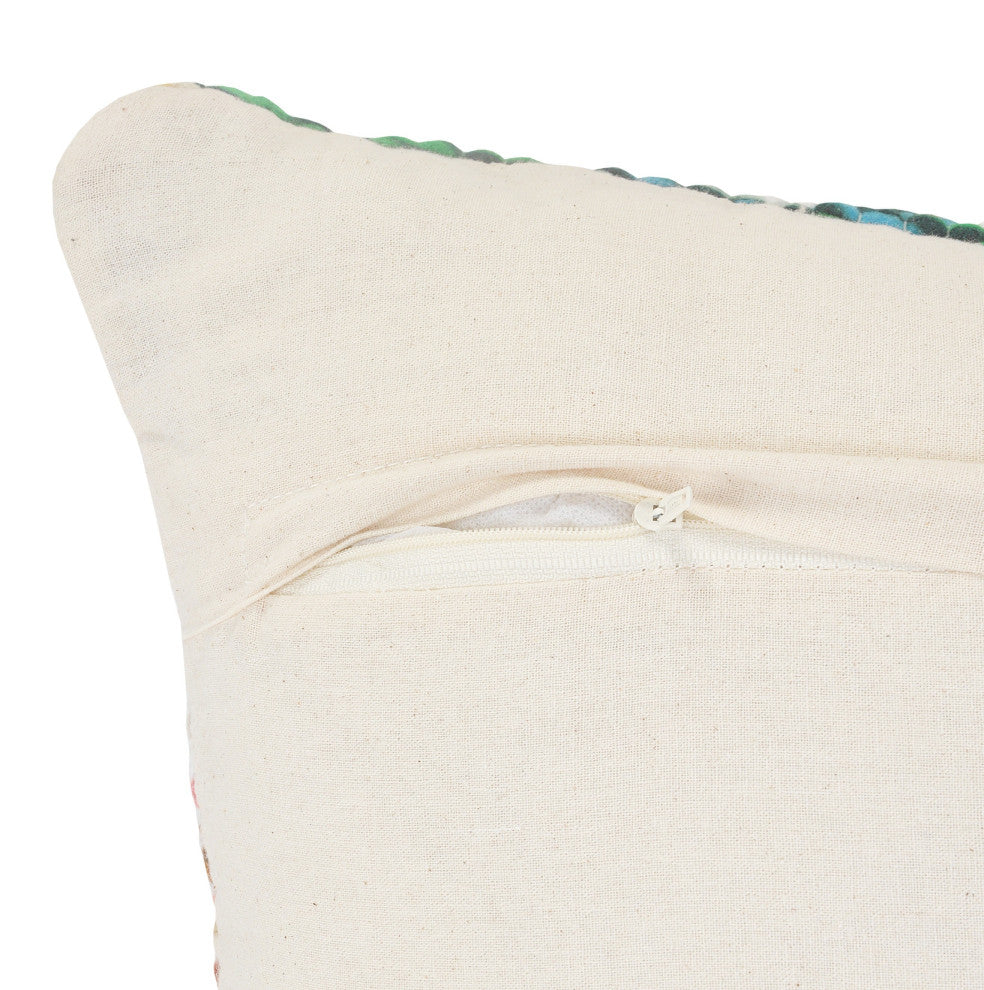 Ox Bay Handwoven White/Multi Geometric Cotton Blend Pillow Cover, 20"x20"