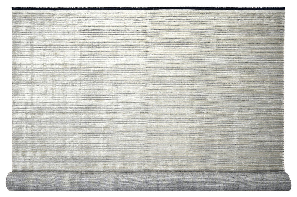 Taupe Modern Textured Hand Loomed Wool and Silk Oversized Rug, 14'x16'2"