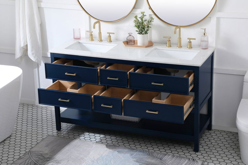 Sally 60" Double Bathroom Vanity, Blue