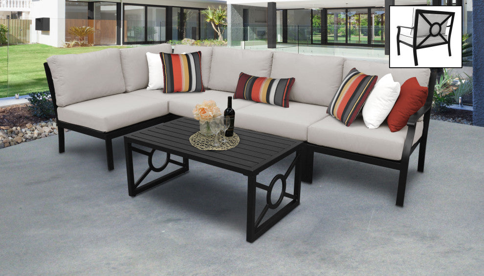 kathy ireland Madison Ave. 6 Piece Aluminum Patio Furniture Set 06q, Almond