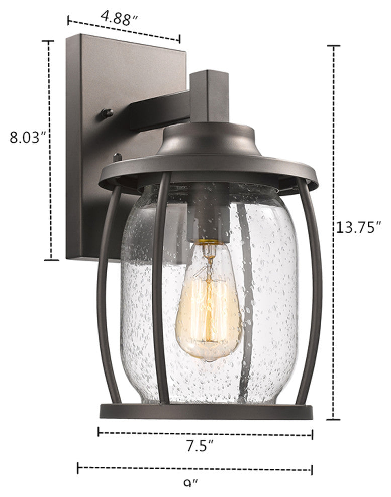 JACKSON Transitional 1 Light Rubbed Bronze Outdoor Wall Sconce 14"