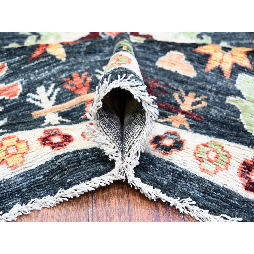 Black Wool Hand Knotted Afghan Angora Oushak Oversized Rug 11'9"x14'7"