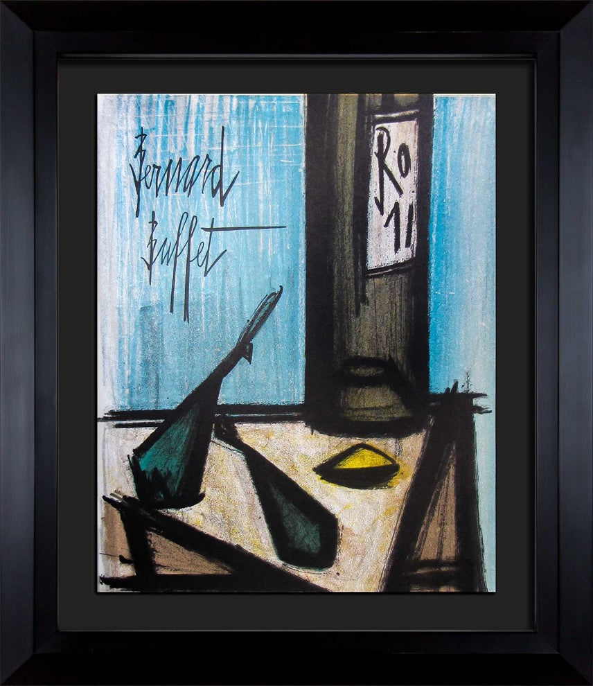 Bernard Buffet Original Lithograph 1968, Still Life With Bottle, Framed