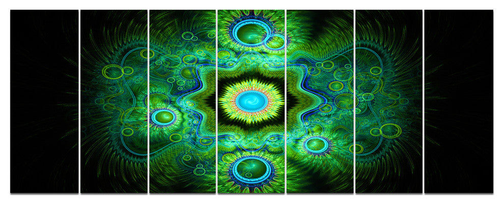 Cabalistic Bright Green Texture, Abstract Canvas Art Print, 83"x32", 7 Panels