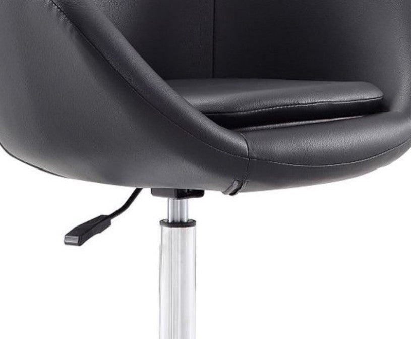 Set of 2 Accent Chair, Adjustable Cushioned Seat & Curved Back, Black Pu Leather