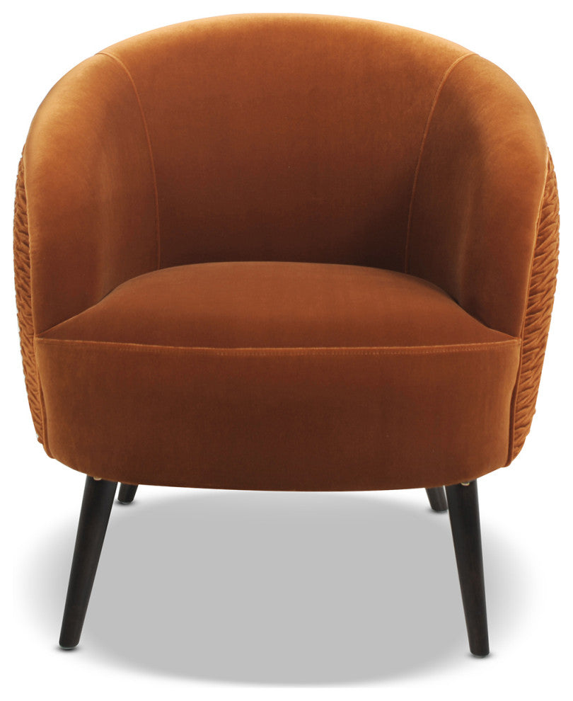 London Ruched Barrel Accent Chair, Burnt Orange Velvet