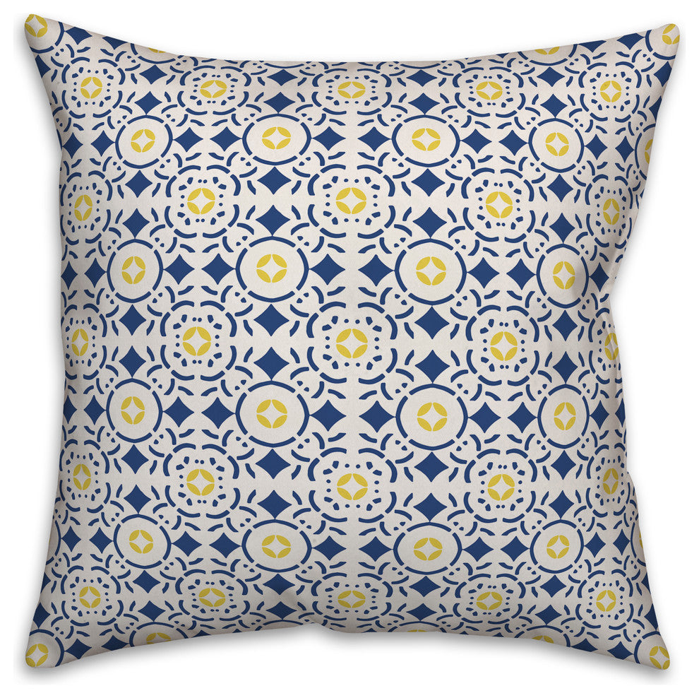 Navy and Yellow Moroccan Tile 18x18 Throw Pillow Cover