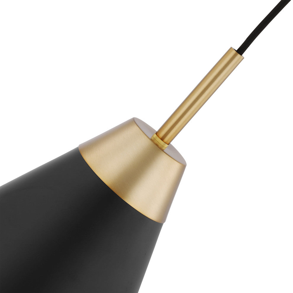 Tango 1-Light Large Pendant, Matte Black With Burnished Brass