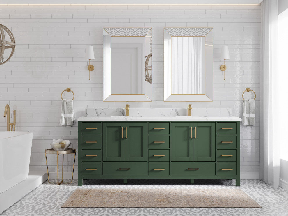 Malibu 84 Double Sink Bath Vanity in Lafayette Green 1.5" Calacatta Laza
