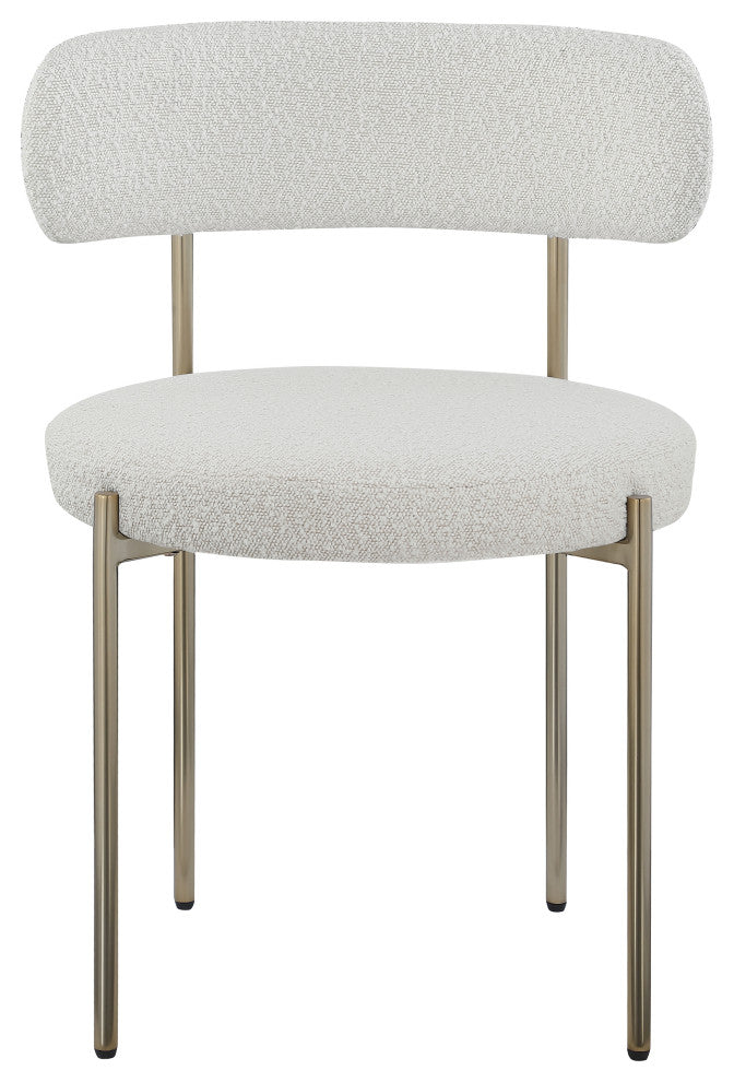 Beacon Dining Chair, Set of 2, Cream, Boucle Fabric, Brushed Brass Finish