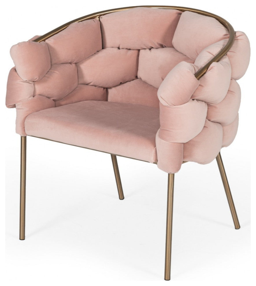 Pink Geo Velvet and Brushed Brass Velvet Dining Chair