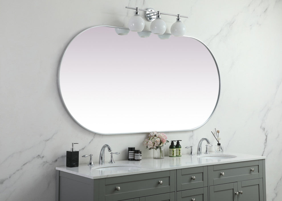 Home Living Metal Frame Oval Mirror 36x72 Inch, Silver