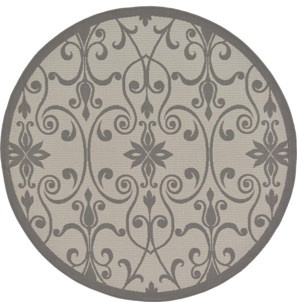Rug Unique Loom Outdoor Botanical Gray Round 6' 0 x 6' 0