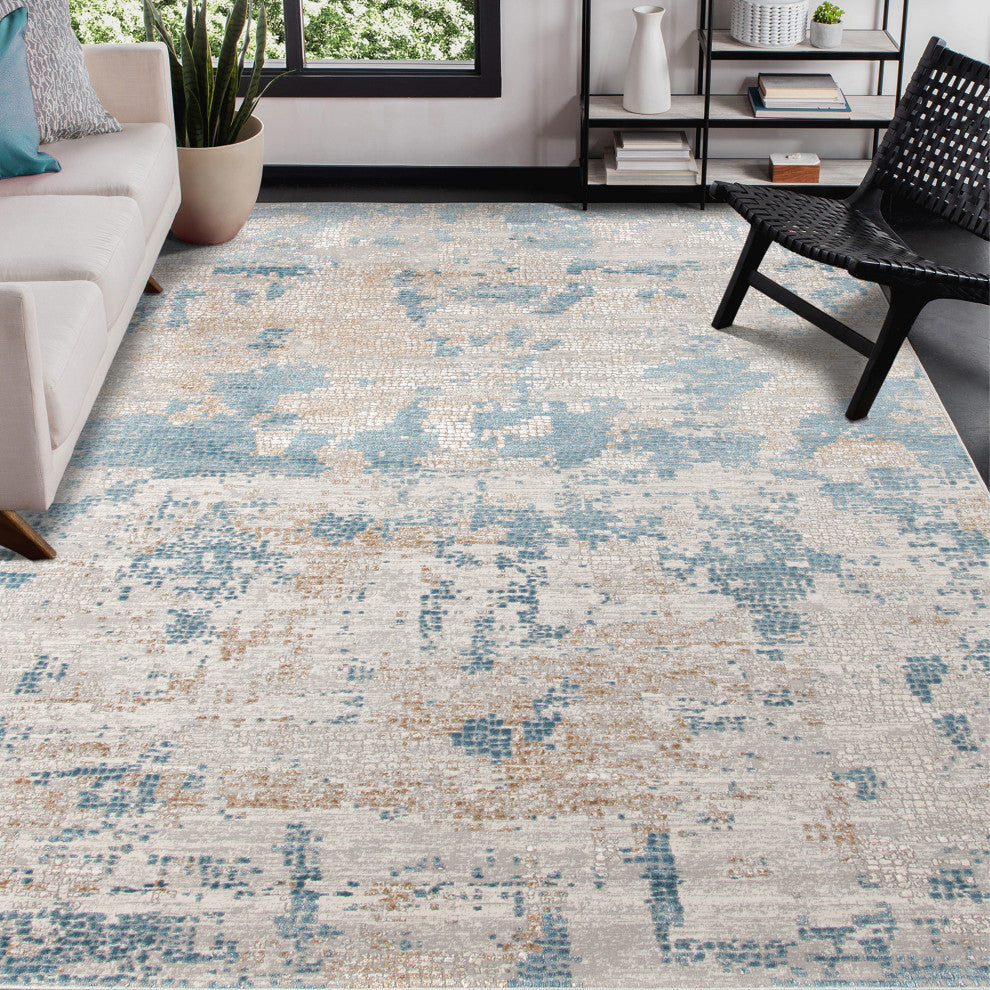 Haleena Stovall Light Blue Polyester Blend Area Rug, 10'3"x14'