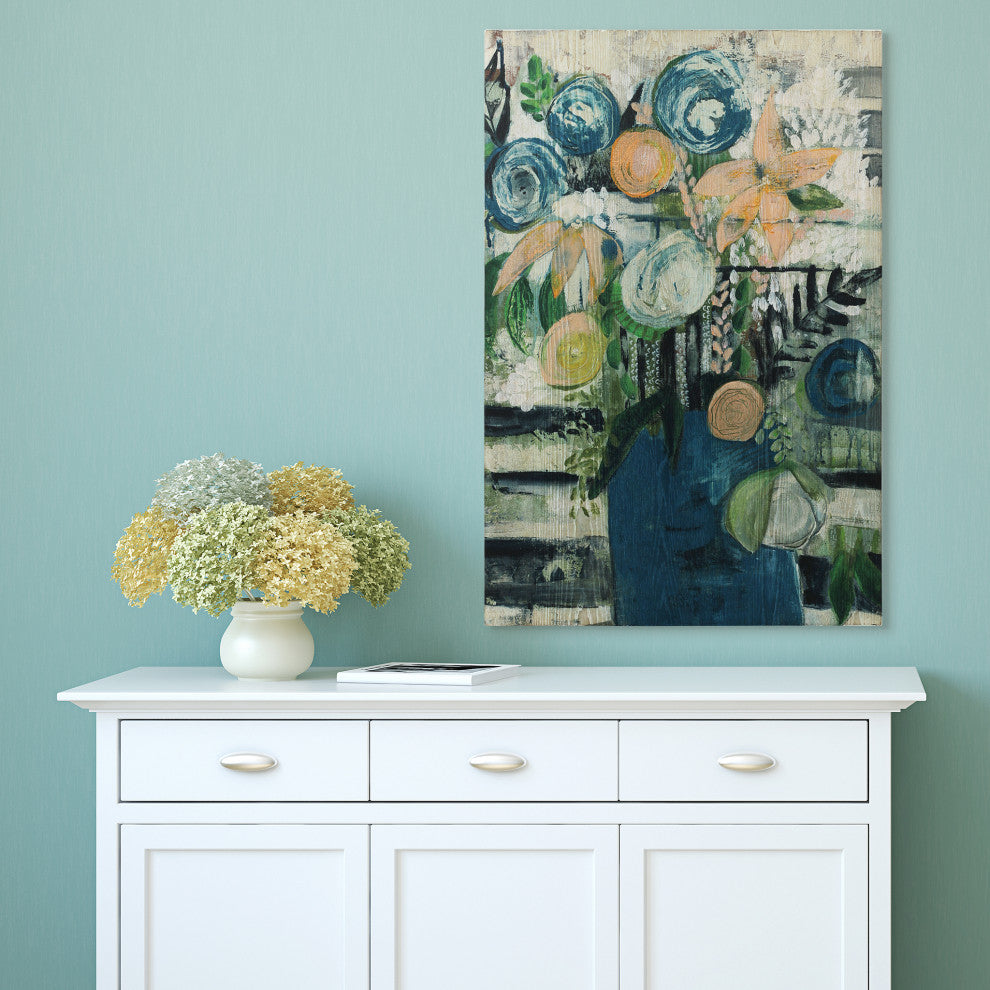 Modern Floral Stripe Wall Art Fine Giclee Printed on Hand Finished Ash Wood