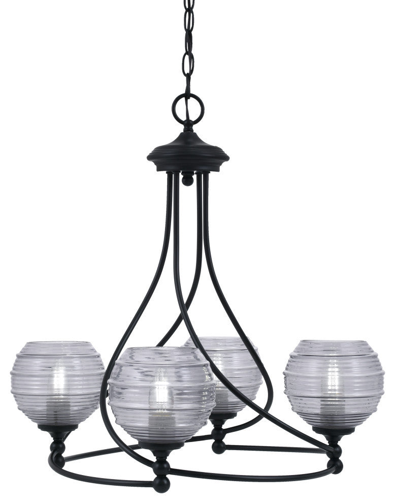 Capri 4-Light Chandelier, Matte Black/Smoke Ribbed