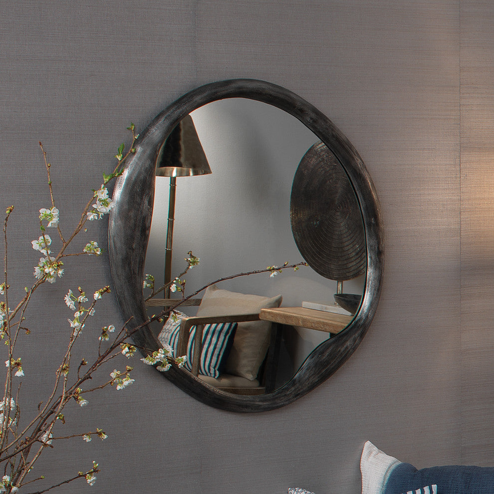Organic Metal Round Mirror, Antique Iron