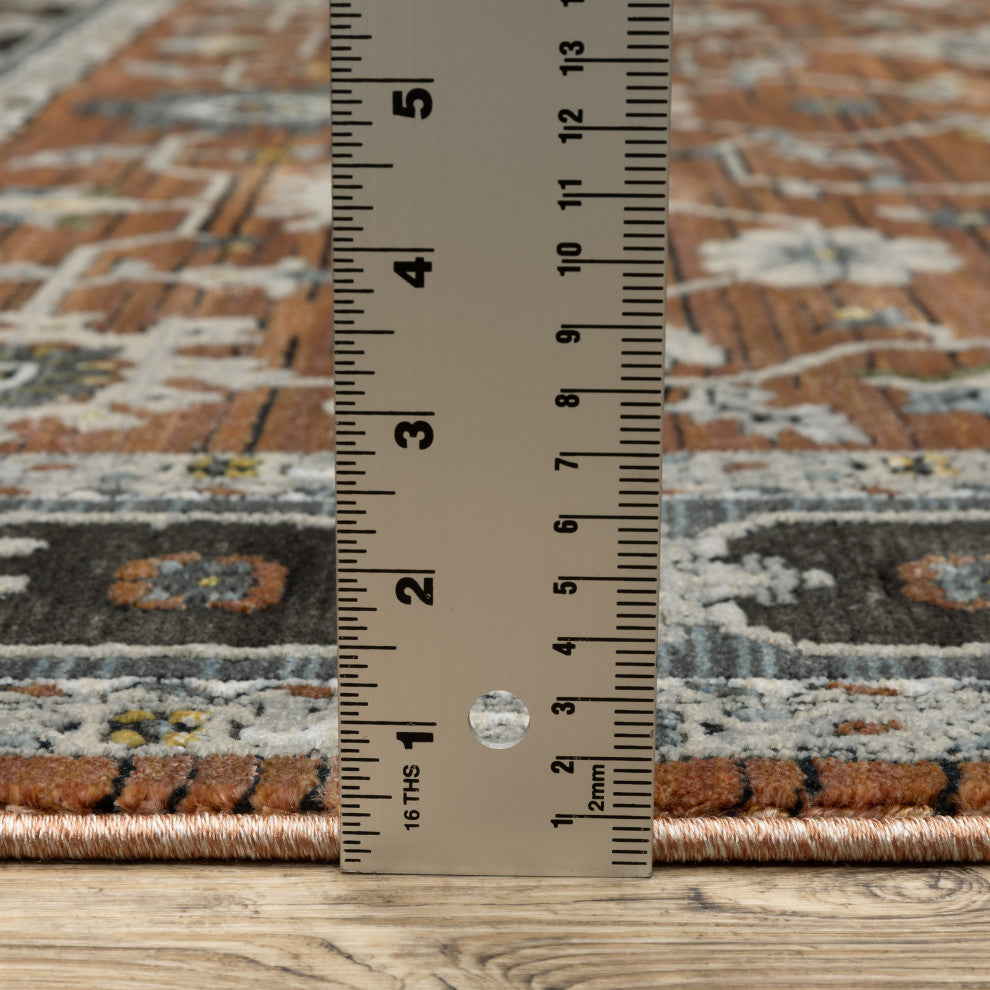 Keller Traditional Bordered Oriental Rust/ Gray Area Rug, 9'10" x 12'10"