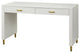 Mid Century Modern Desk, Rectangular Top & 2 Drawers With Golden Pull Handles