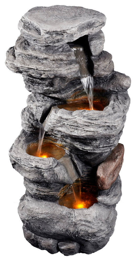 40" 3 Tier Rock Water Fountain with LED Light